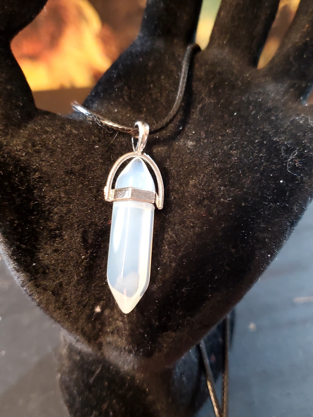 Silver Crystal Point Pendant Necklace - White Opalite